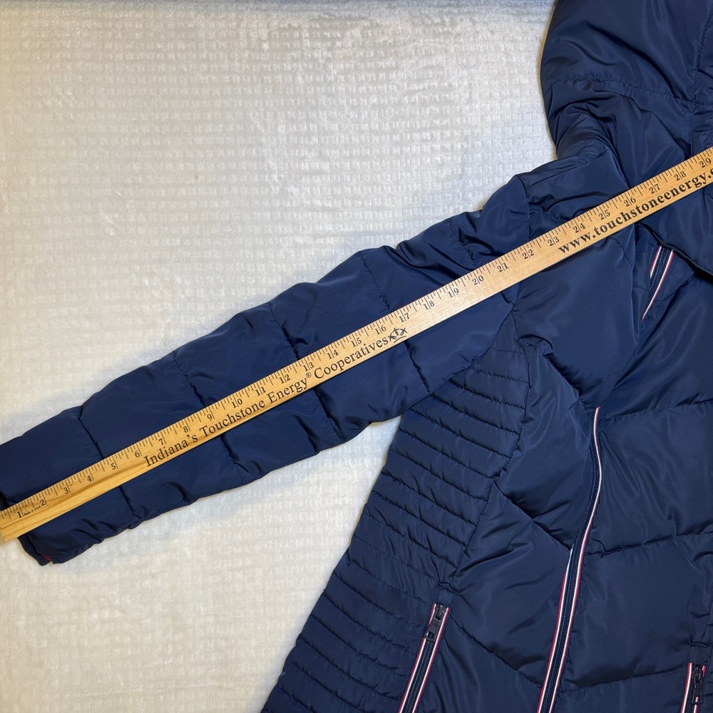 Tommy Hilfiger Navy Women's Extended Jacket Hem Hooded Puffer Coat Small - Picture 14 of 16